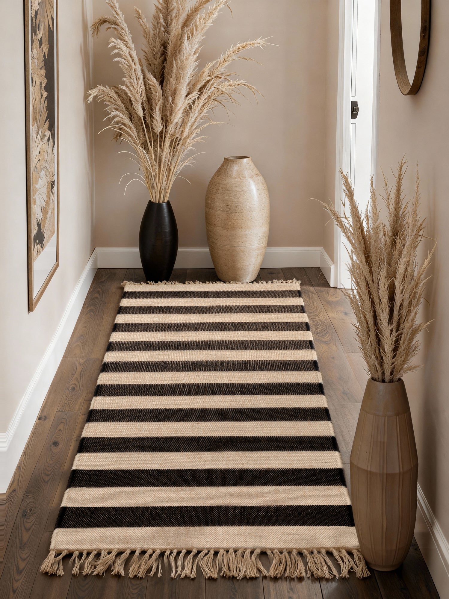 HANDLOOM JUTE TÆPPE PLAYA, NATURLIG HVID-SORT