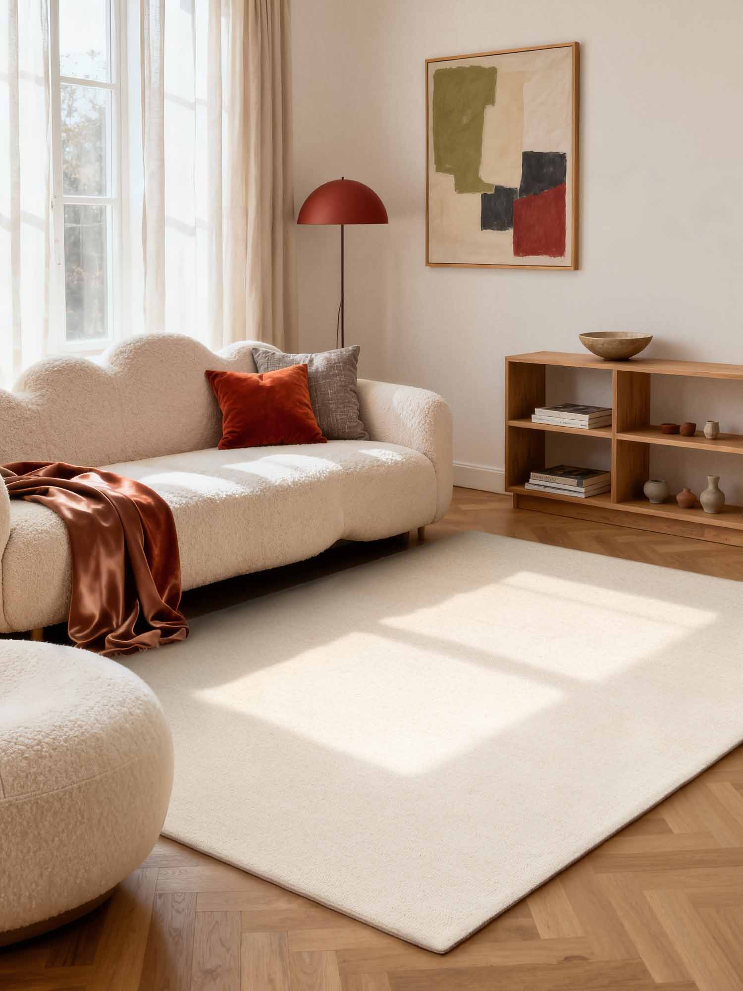 ELLE DECORATION PURISTIC FINE BOUCLE ULDTÆPPE, KNOTS NATURLIG HVID