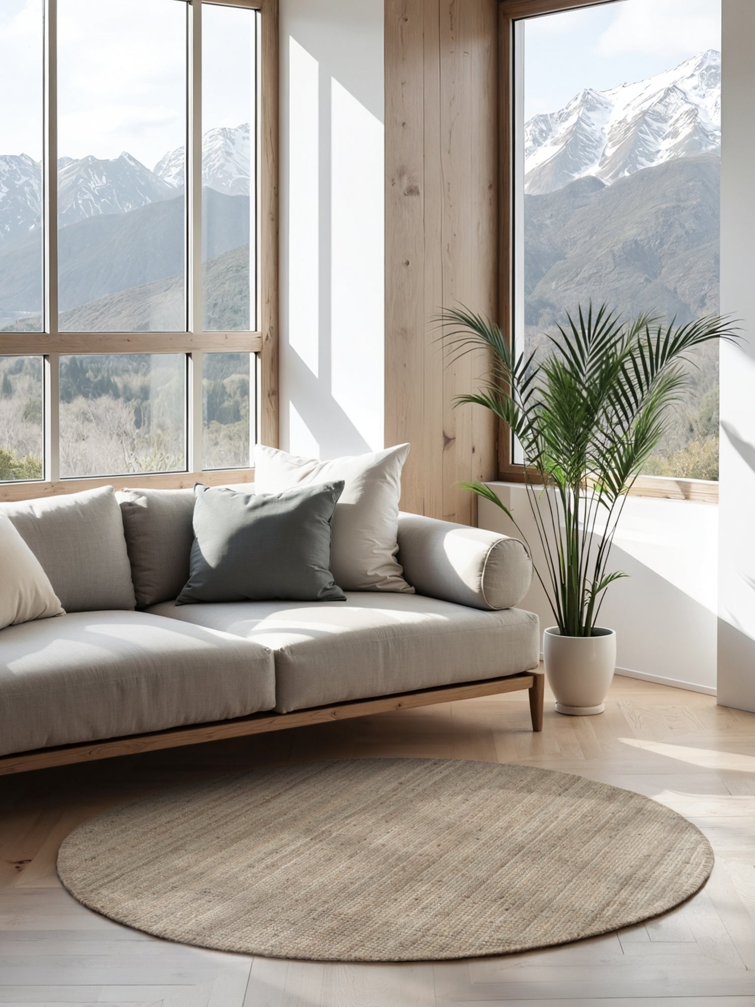 JANA RUNDT JUTE TÆPPE, 105975 NATURLIG-GRÅBRUN