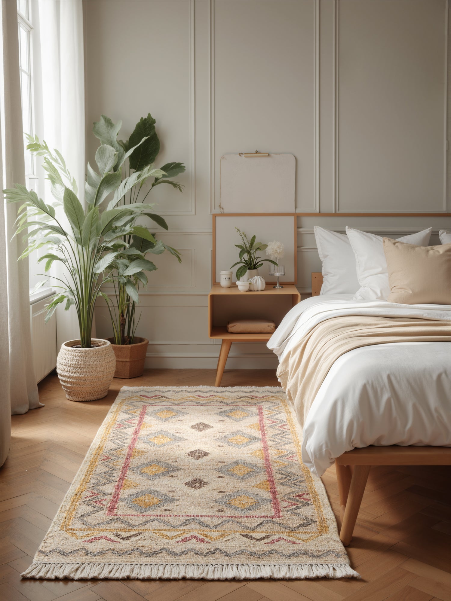 ROYA AFGHANSK HÅNDVÆVET KELIM TÆPPE, 106261 CREME-MULTI