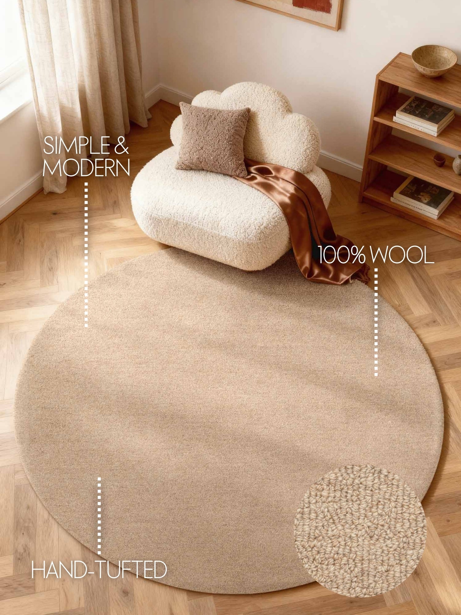 ELLE DECORATION PURISTIC FINE BOUCLE ULDTÆPPE, KNOTS NATURLIG BEIGE