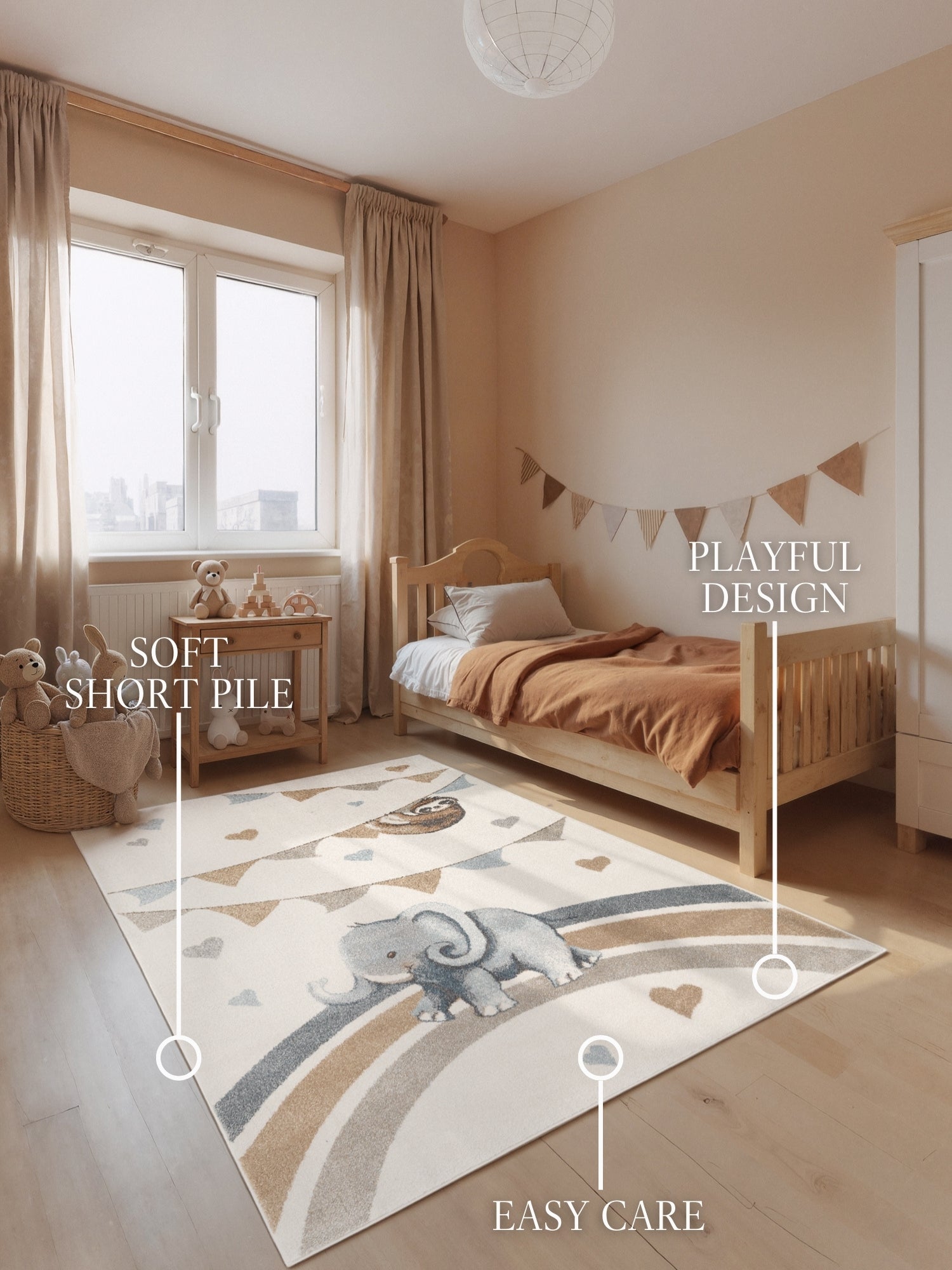 VILLEROY & BOCH BOHO KIDS BØRNETÆPPE - ELEFANT REGNBUE, CREME MULTI 106305