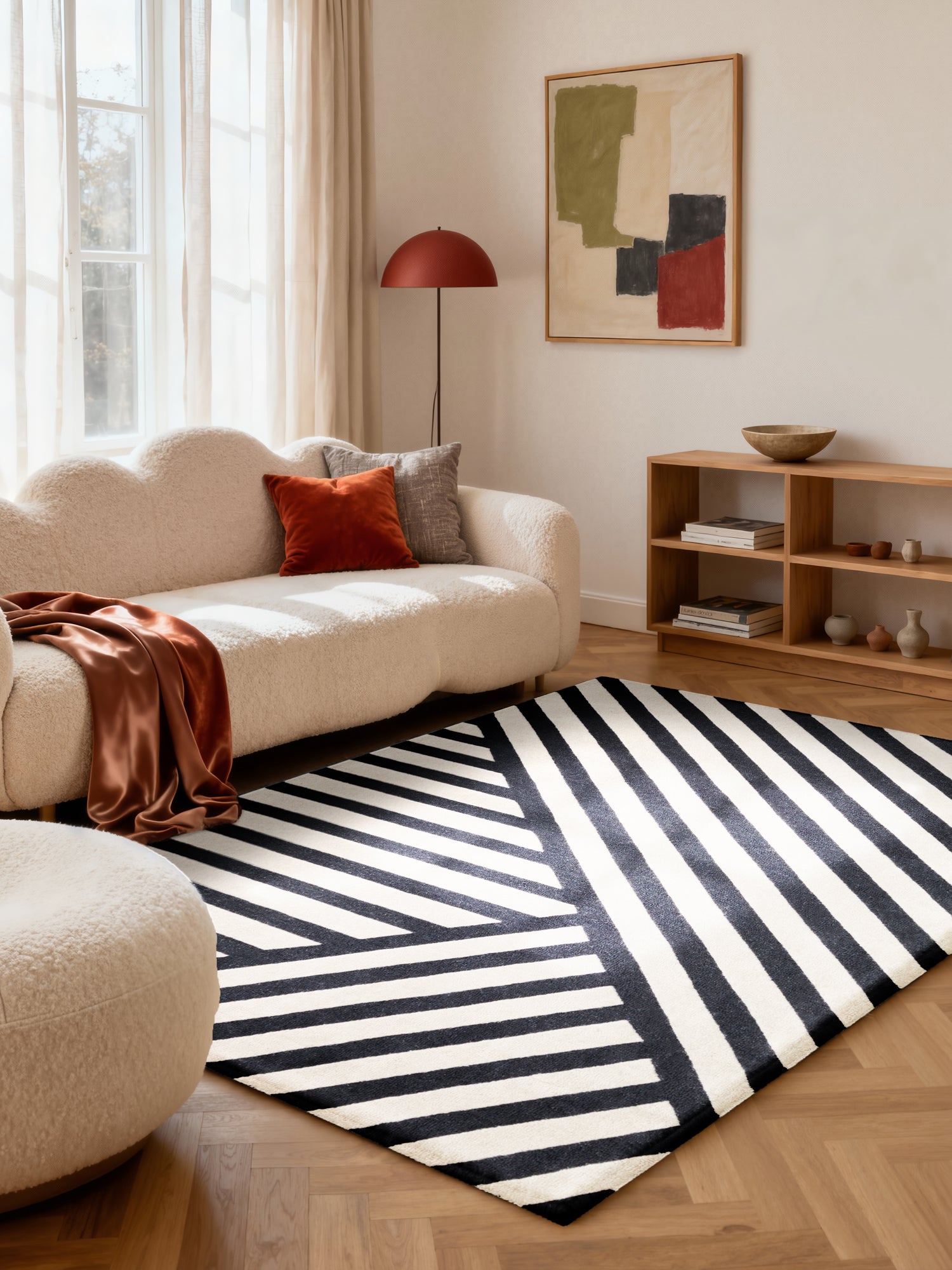 ELLE DECORATION STRYVE ULDTÆPPE NOIR, SORT-HVID