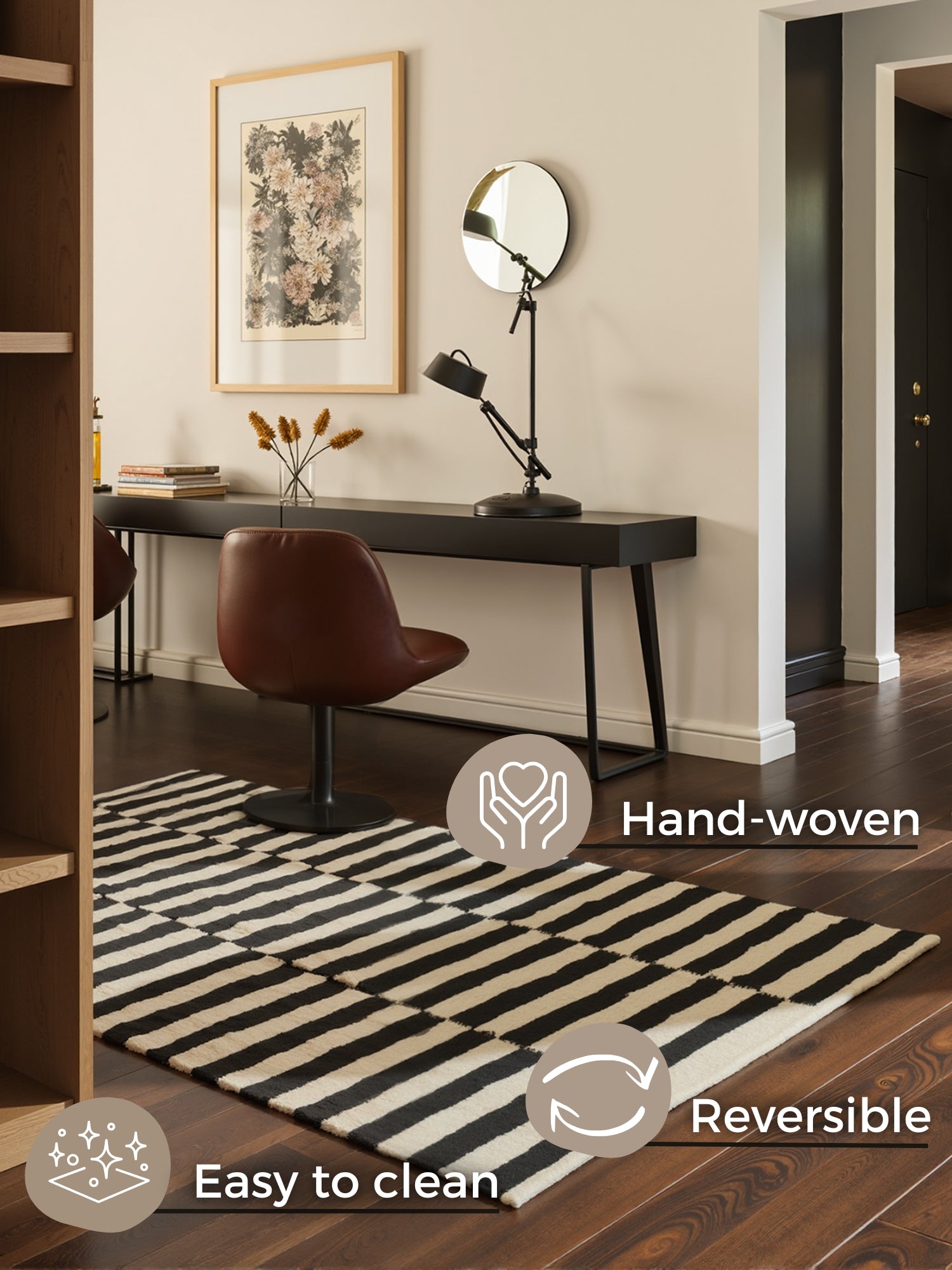 DONA ULD TÆPPE, SORT-NATURLIG HVID 106207