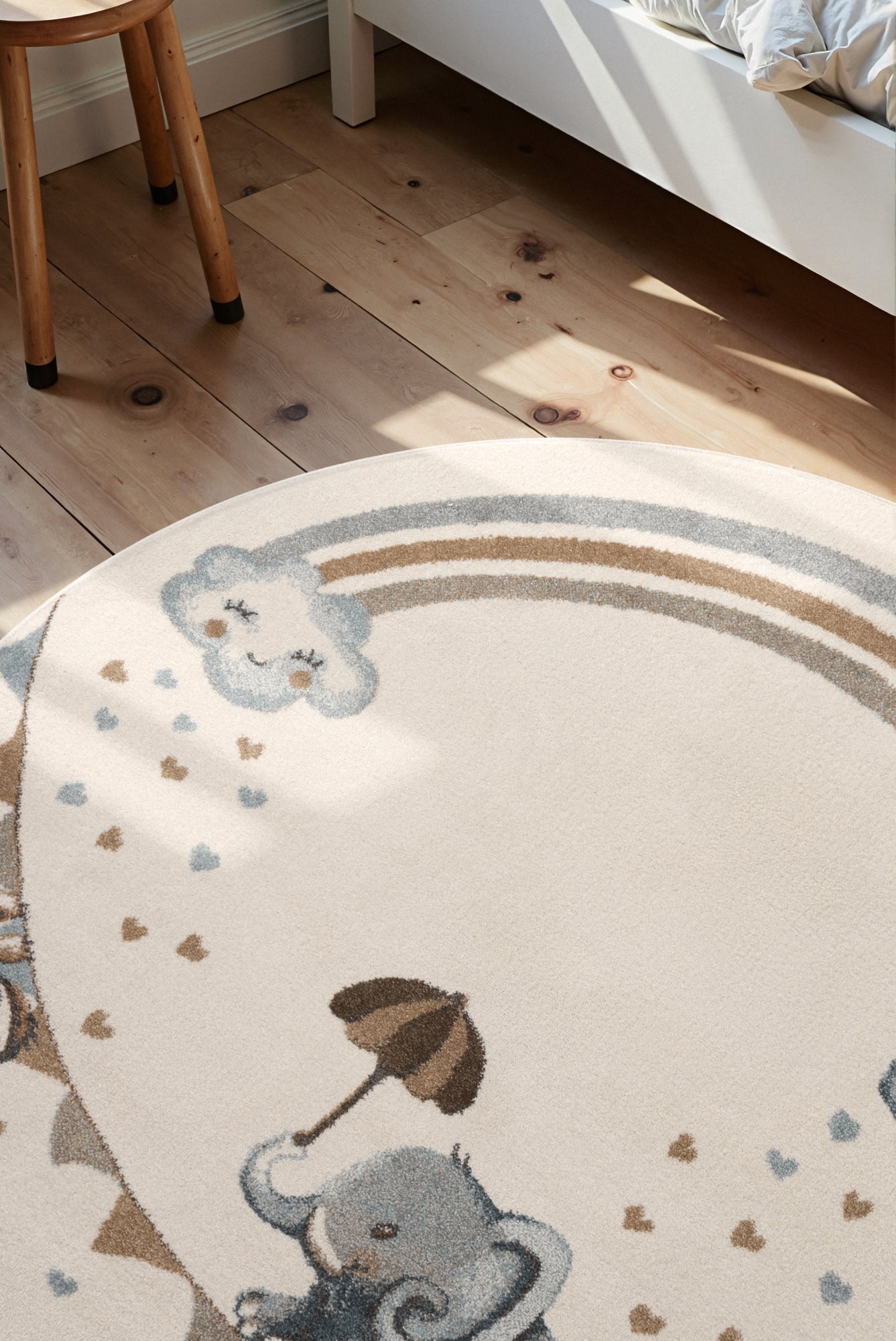 VILLEROY & BOCH BOHO KIDS BØRNETÆPPE RUNDT - ELEFANT REGNBUE, CREME MULTI 106304