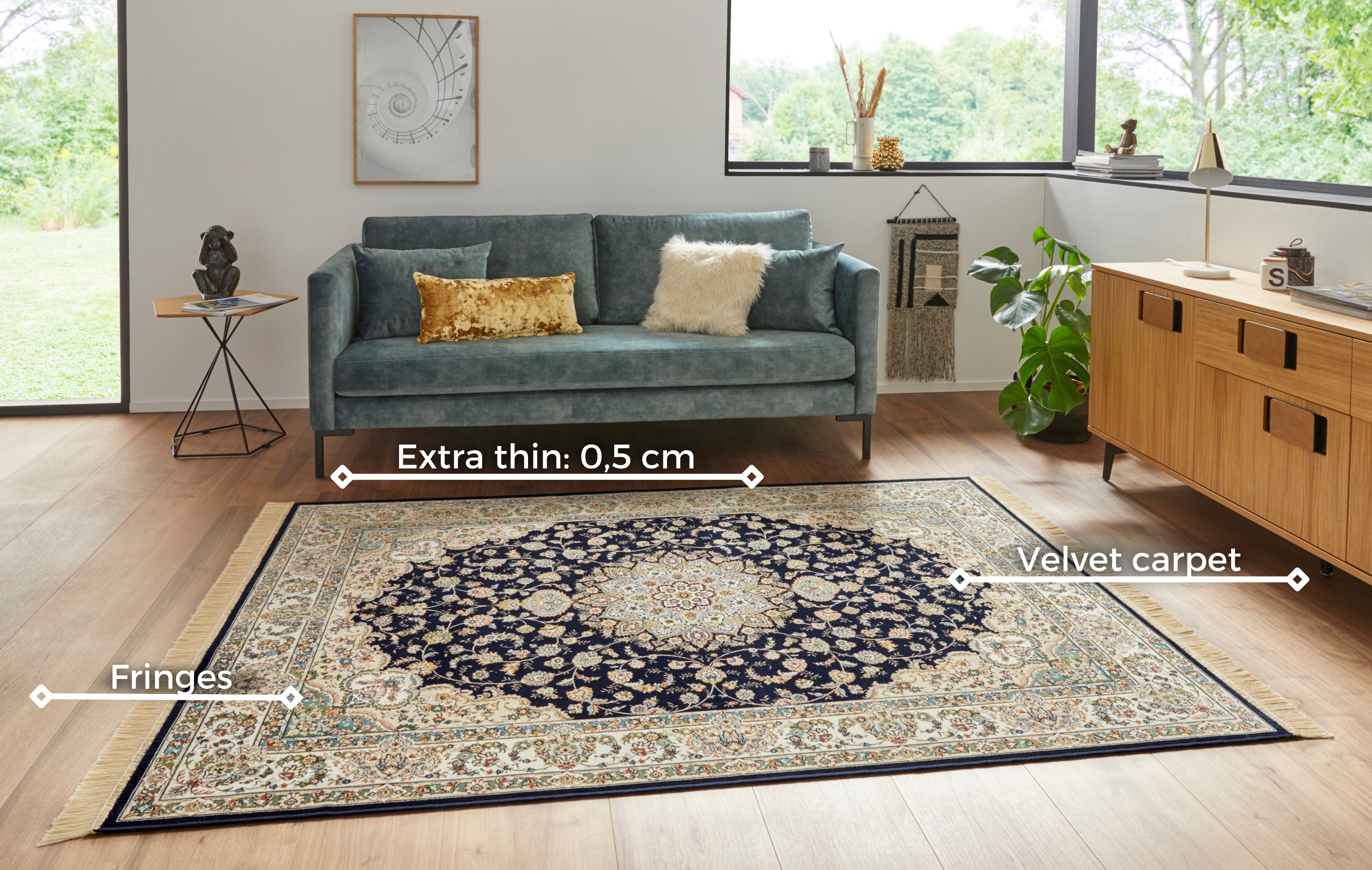 HANSE HOME NAVEH TÆPPE, MØRKEBLÅ-CREME 104378