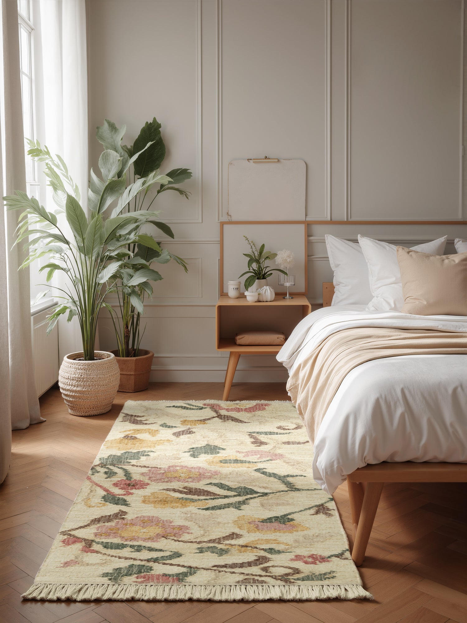 ROYA AFGHANSK HÅNDVÆVET KELIM TÆPPE, 106259 CREME-MULTI