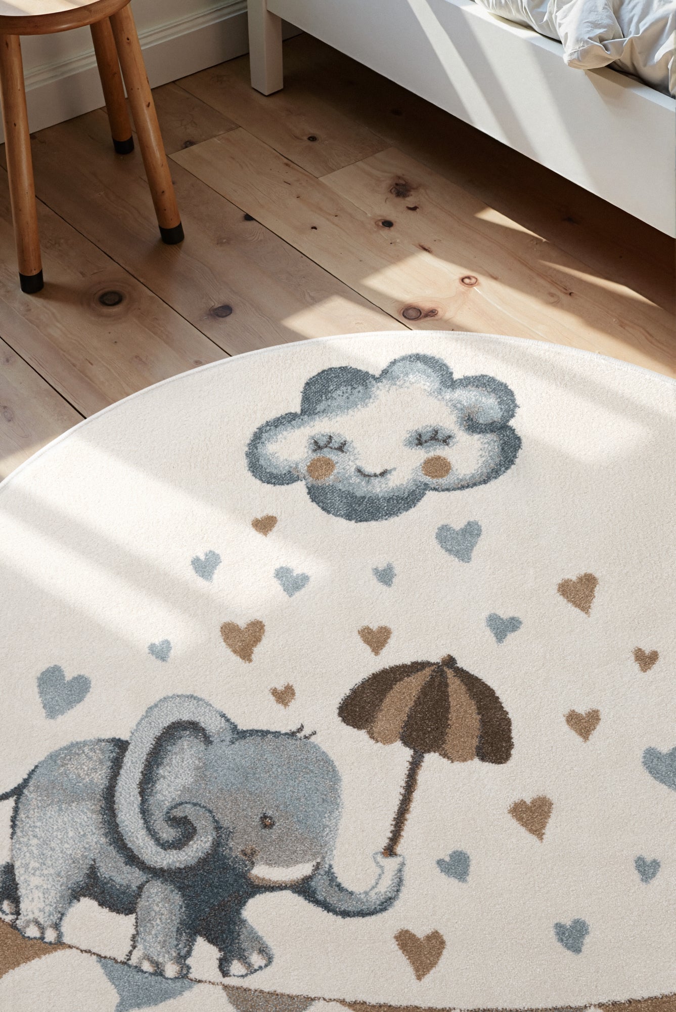 VILLEROY & BOCH BOHO KIDS BØRNETÆPPE RUNDT - ELEFANT REGN, CREME MULTI 106303