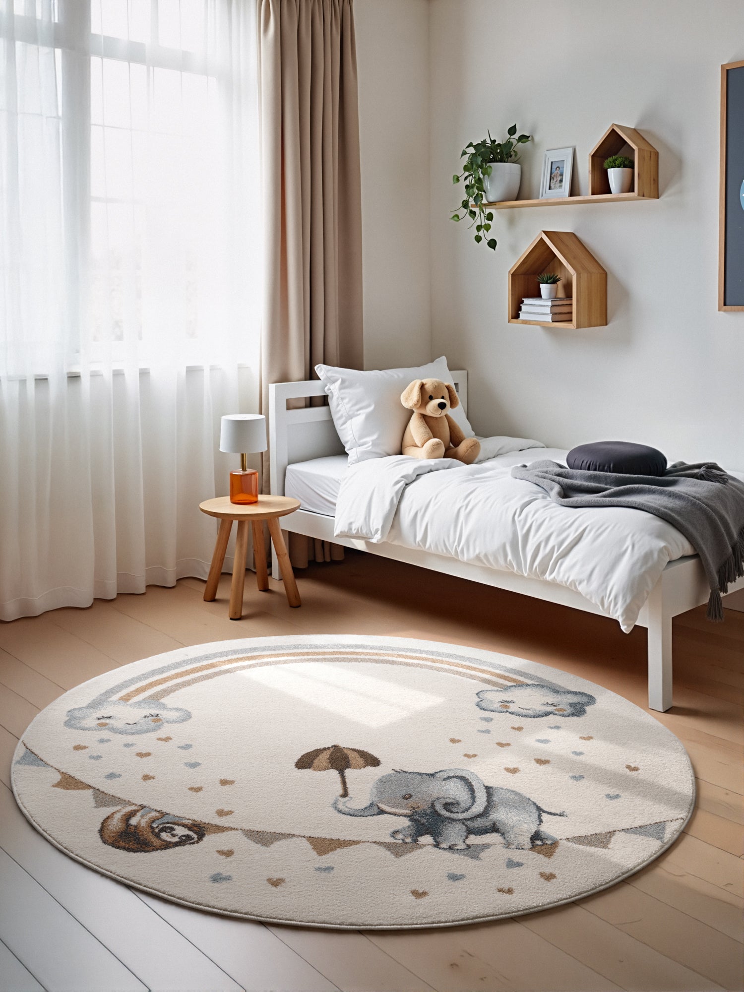 VILLEROY & BOCH BOHO KIDS BØRNETÆPPE RUNDT - ELEFANT REGNBUE, CREME MULTI 106304