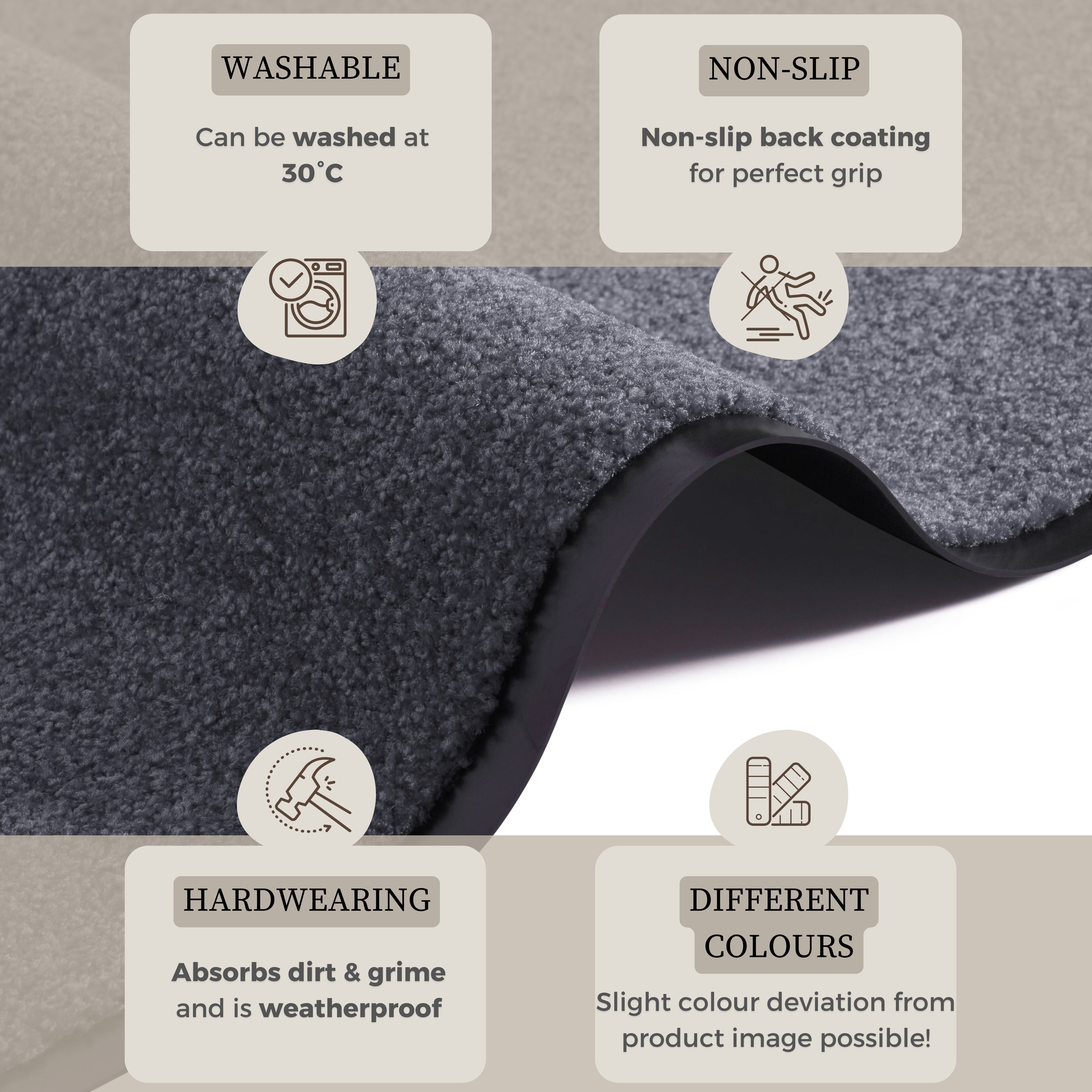 DØRMÅTTE WASH & CLEAN, GRÅ 101464