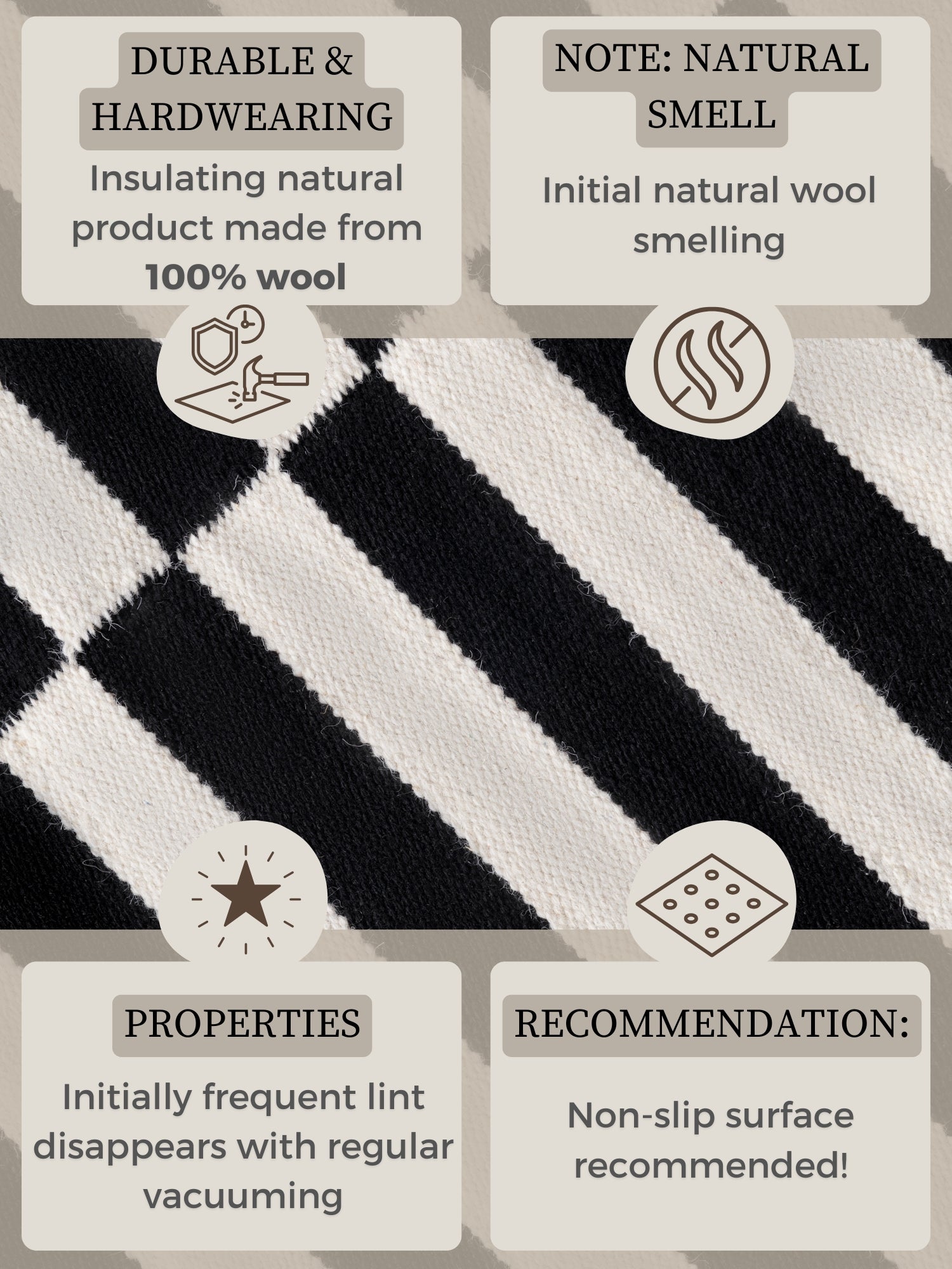 DONA ULD TÆPPE, SORT-NATURLIG HVID 106207