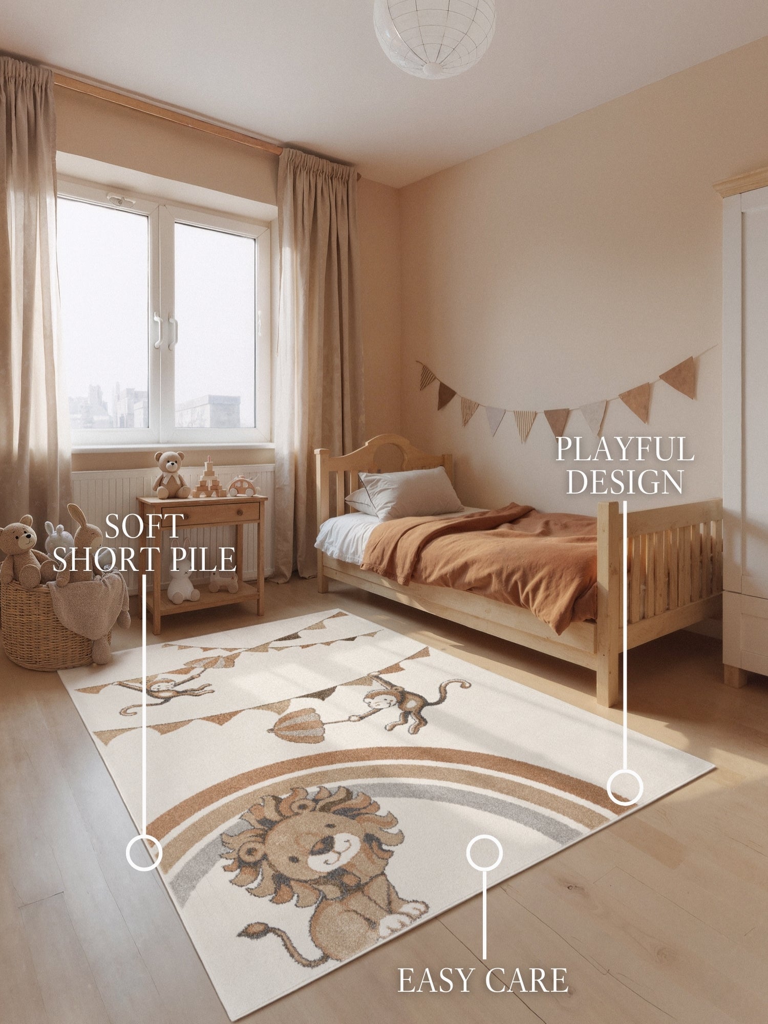 VILLEROY & BOCH BOHO KIDS BØRNETÆPPE LØVE REGNBUE FEST, CREME MULTI 106308