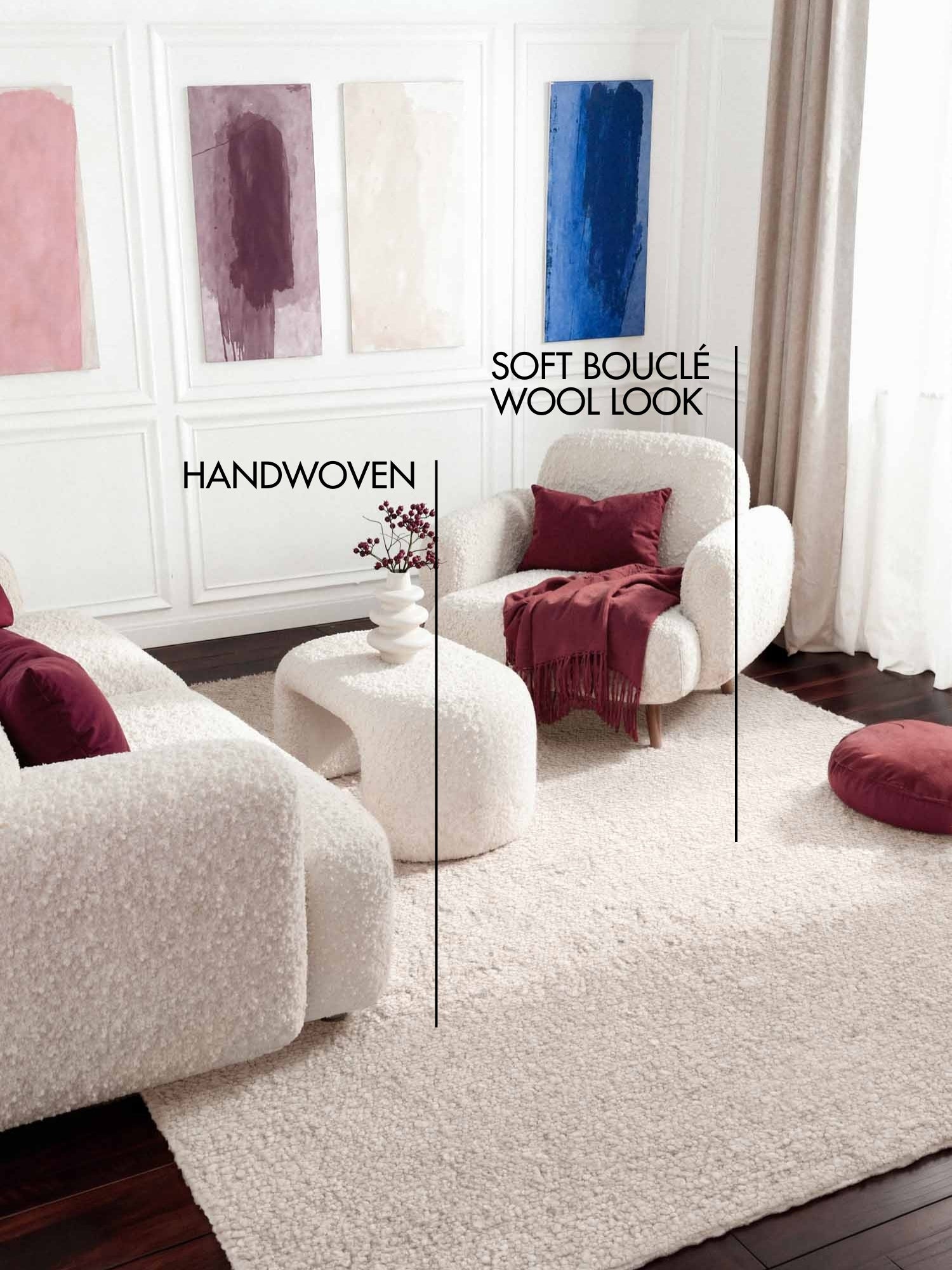 TED BAKER NOTTING HILL SOFT BOUCLE KORTLUVET TÆPPE, PORTOBELLO CREME