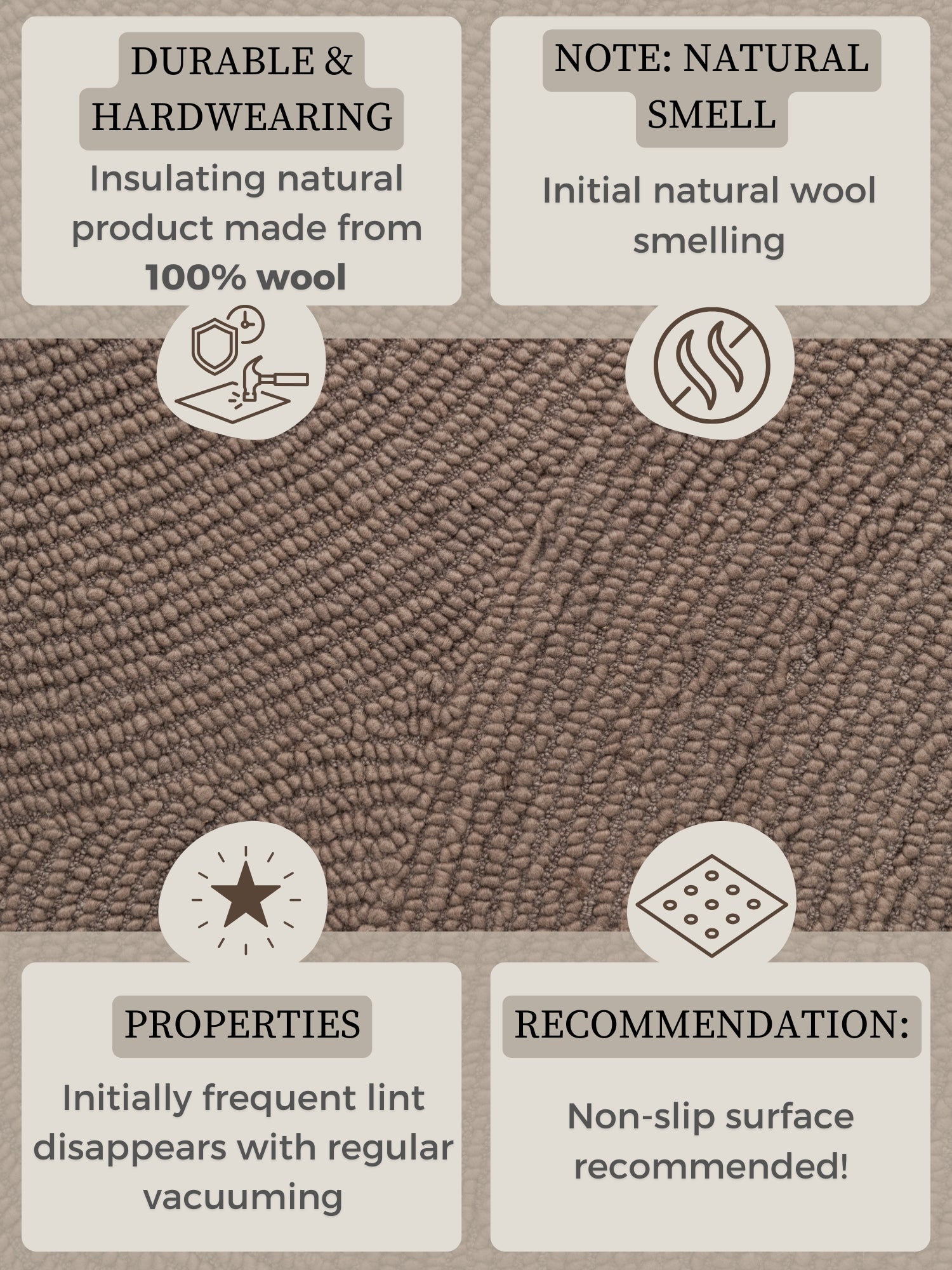 ELIN ULDTÆPPE, TAUPE 106219