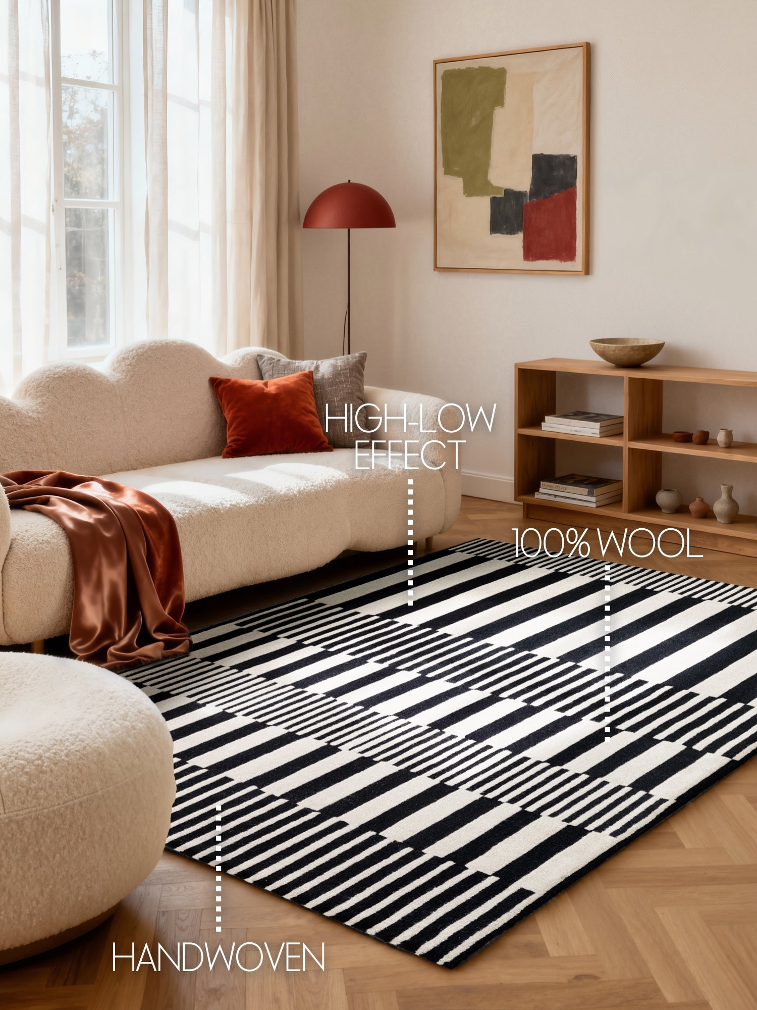 ELLE DECORATION STRYVE ULDTÆPPE PULSE, SORT-HVID