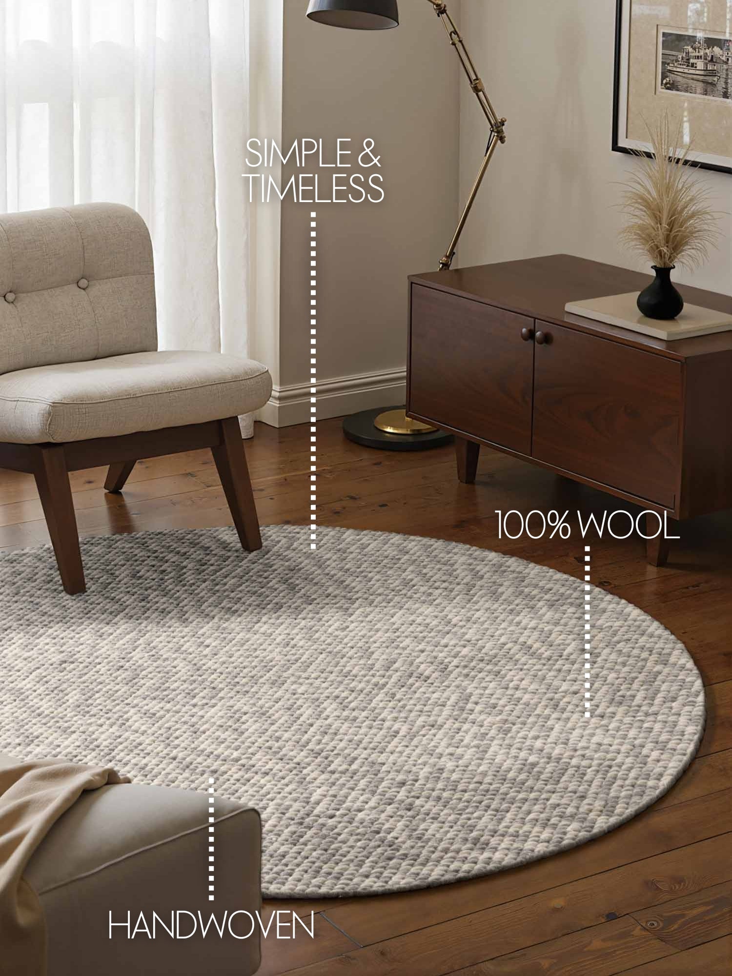 ELLE DECORATION LYON ULDTÆPPE, BEANS NATURLIG CREME GRÅ