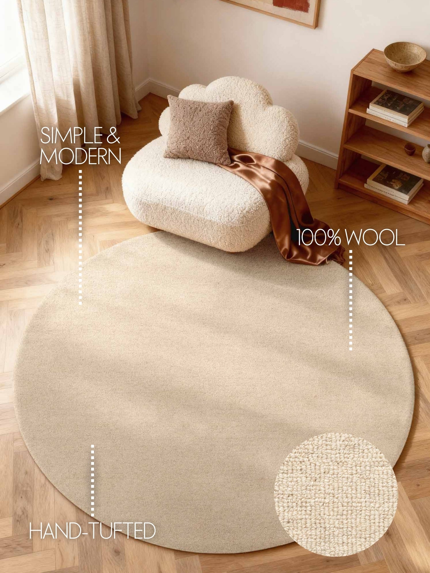 ELLE DECORATION PURISTIC FINE BOUCLE ULDTÆPPE, KNOTS NATURLIG LYS BEIGE