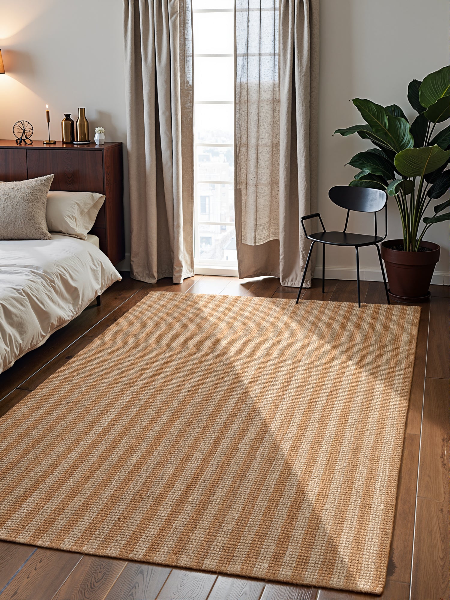 ELLE DECORATION HARVEST JUTE TÆPPE AMBER, NATUR-ELFENBEN-GULD