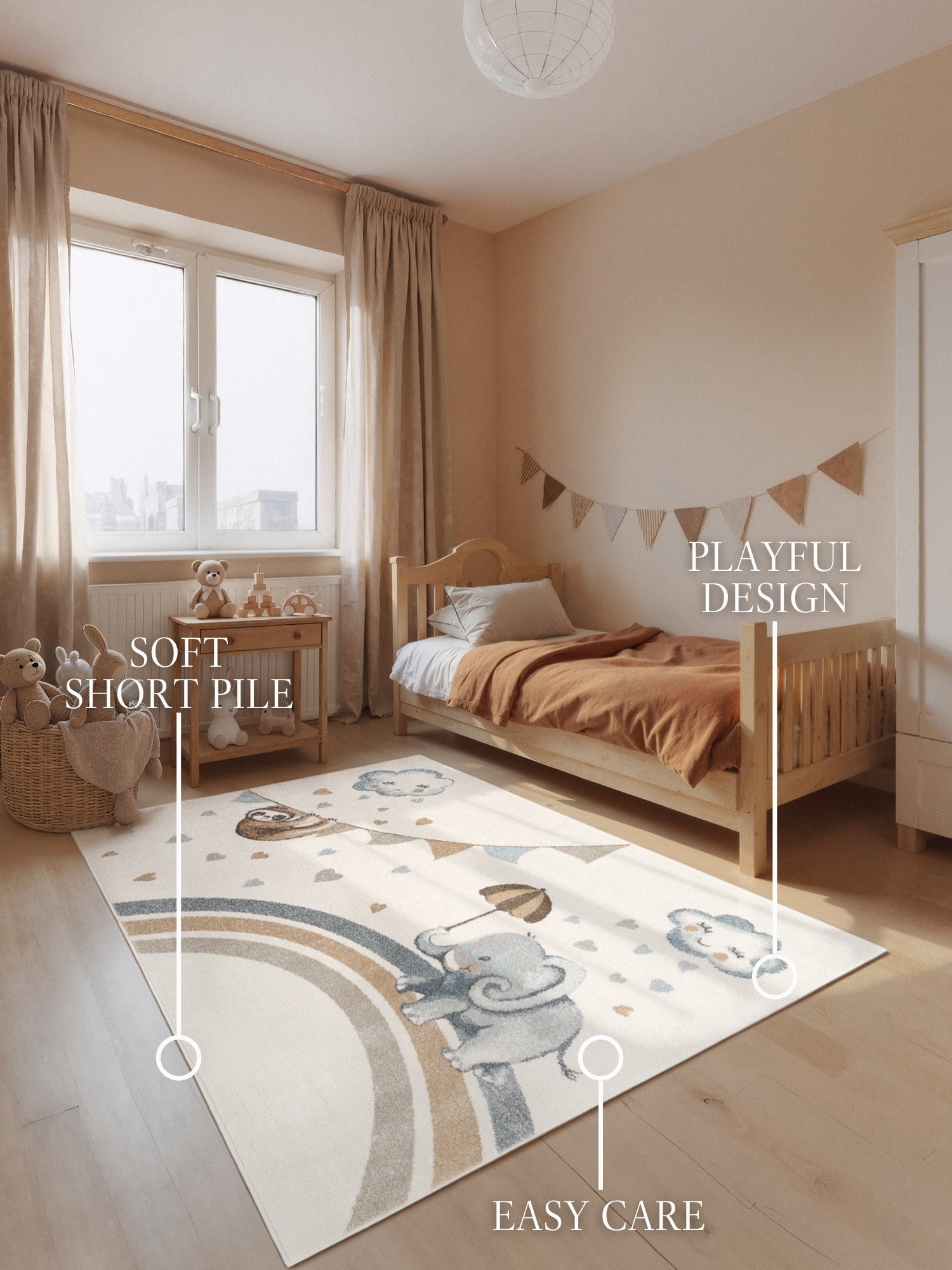 VILLEROY & BOCH BOHO KIDS BØRNETÆPPE - ELEFANT REGN, CREME MULTI 106306