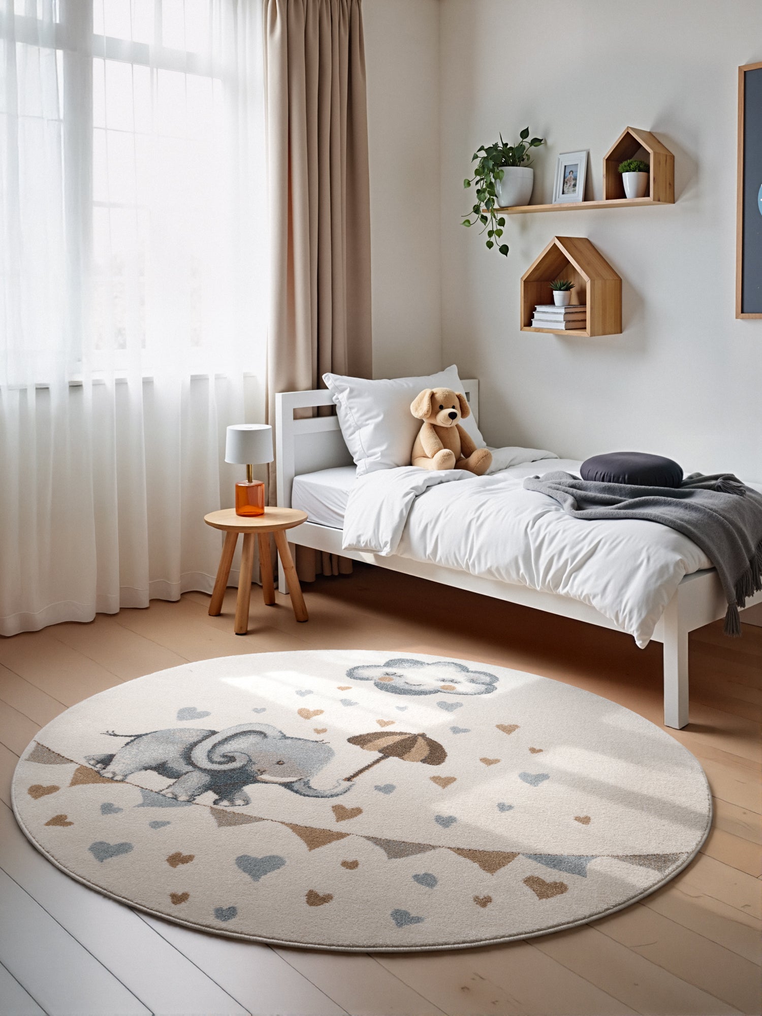 VILLEROY & BOCH BOHO KIDS BØRNETÆPPE RUNDT - ELEFANT REGN, CREME MULTI 106303