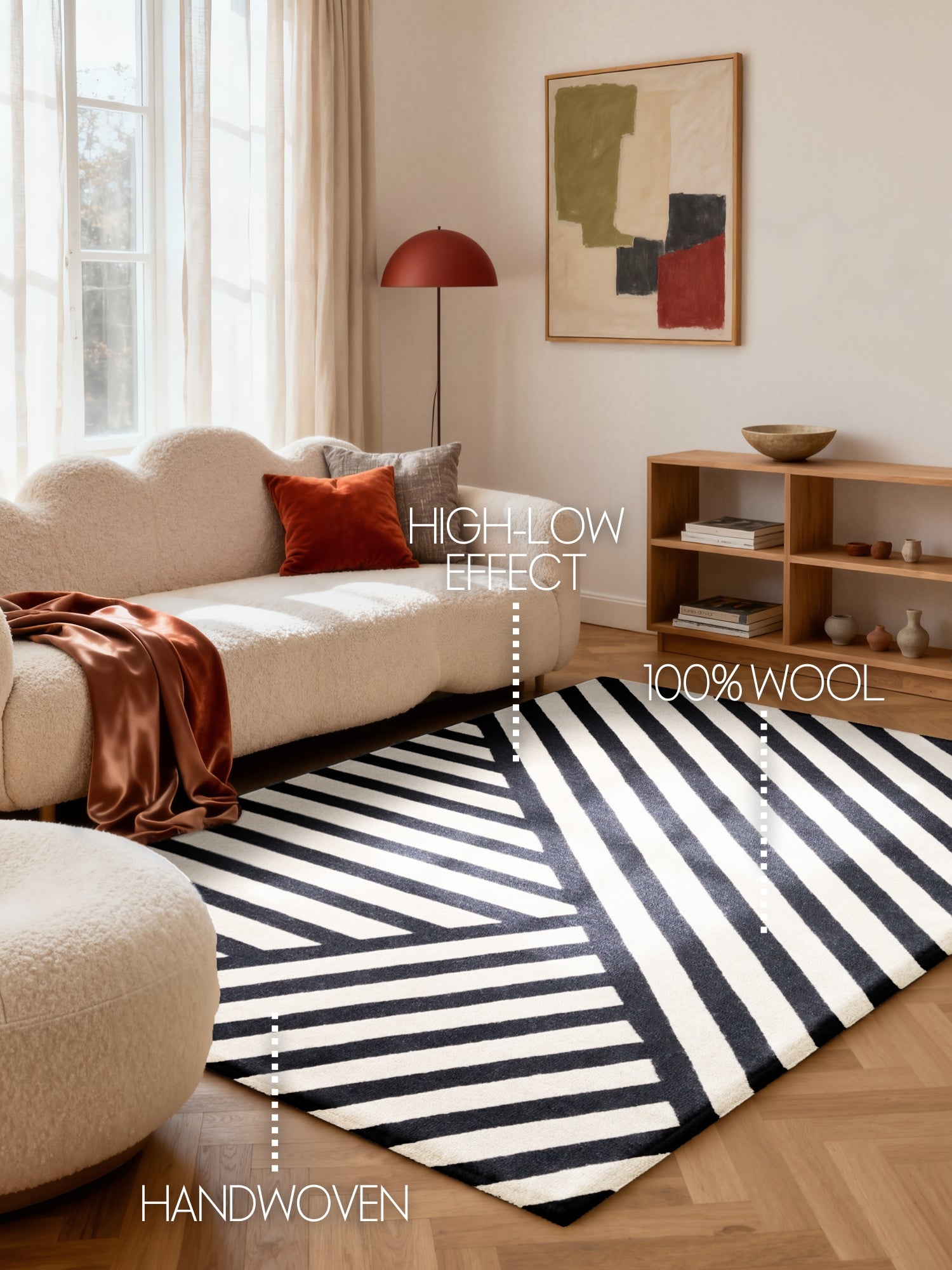 ELLE DECORATION STRYVE ULDTÆPPE NOIR, SORT-HVID