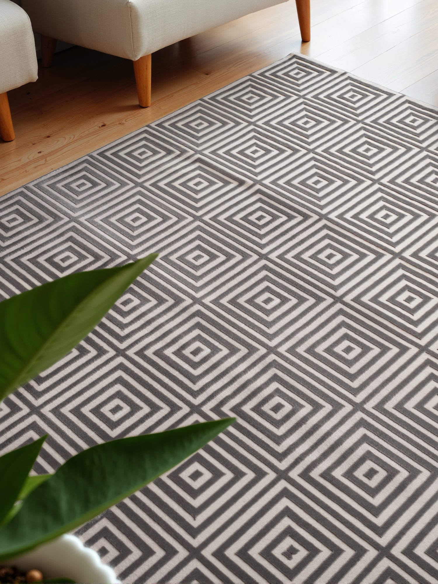 PEARLES MODERNE TÆPPE, HVID-GRÅ 106185