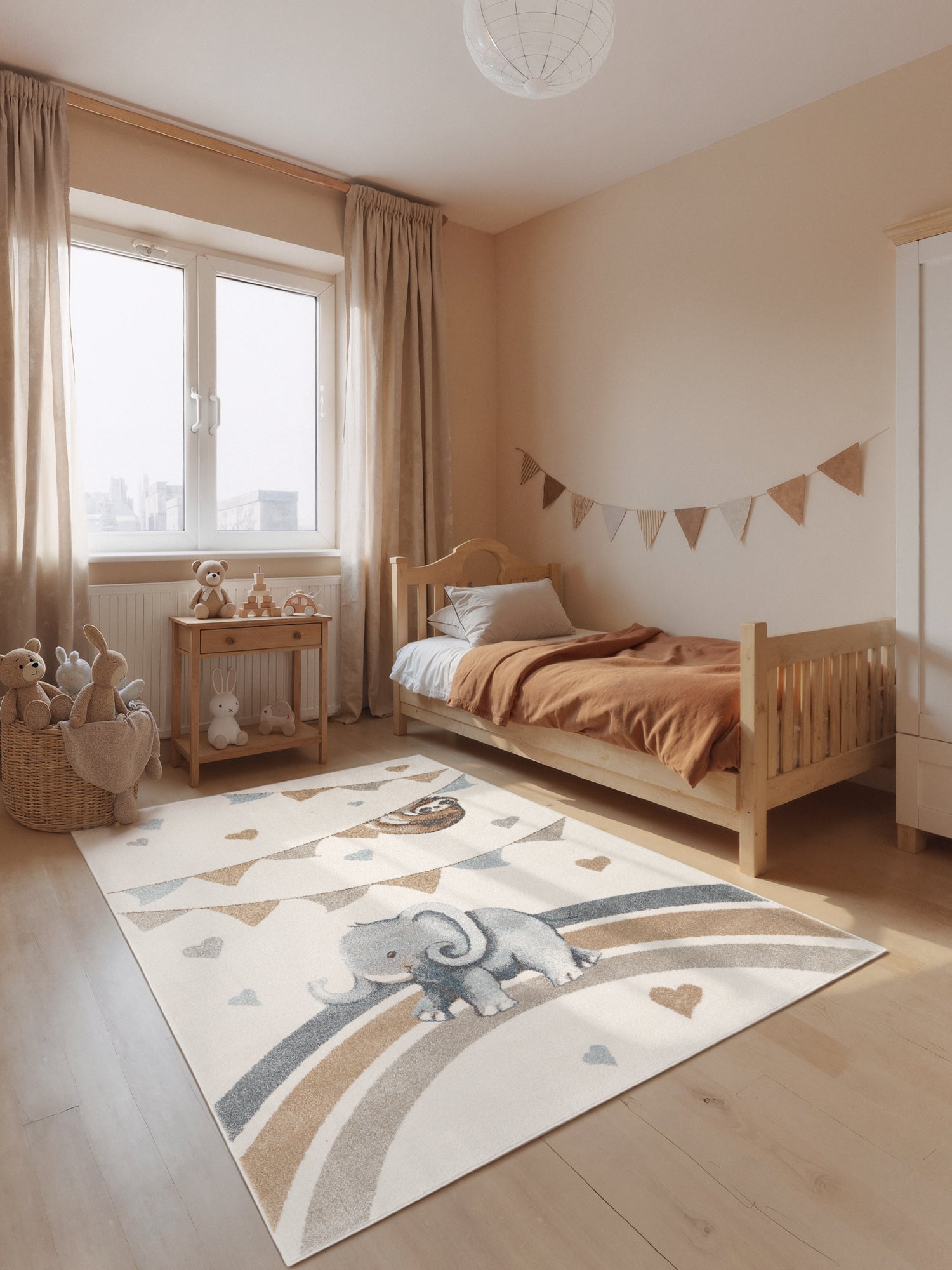 VILLEROY & BOCH BOHO KIDS BØRNETÆPPE - ELEFANT REGNBUE, CREME MULTI 106305